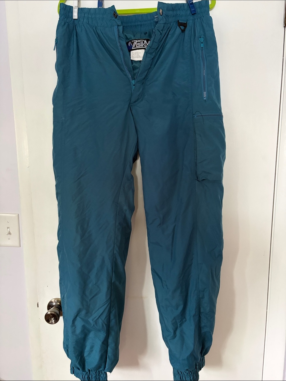 Teal Men's snow Pants - Elastic Waist & Zip Pockets